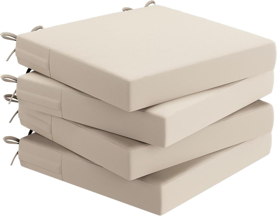 AAAAAcessories Outdoor Seat Cushions for Chairs, Waterproof, Fade-Resistant Patio Furniture Replacement Cushions, 18.5" x 16" x 3", Set of 4, Beige