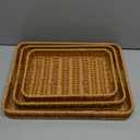 Woven Serving Tray with Handles, Handmade Poly Wicker Tray for Storage Breakfast, Drinks, Fruits, Rectangular Basket Organizer Platters for Coffee Table Centerpiece Decor (3, Light Color)