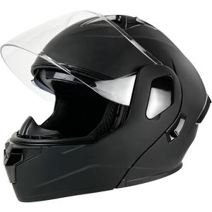Motorcycle Helmet, Full Face, Matte Black, DOT Certified, Flip-Up Design (Large)