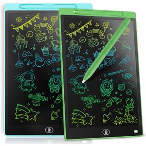 [2 Pieces] 12 Inch LCD Colorful Writing Graphic Tablet, Erasable Drawing Board, Kids Gift, Graphic Board for Games for 3 4 5 6 7 Years (Blue & Green)