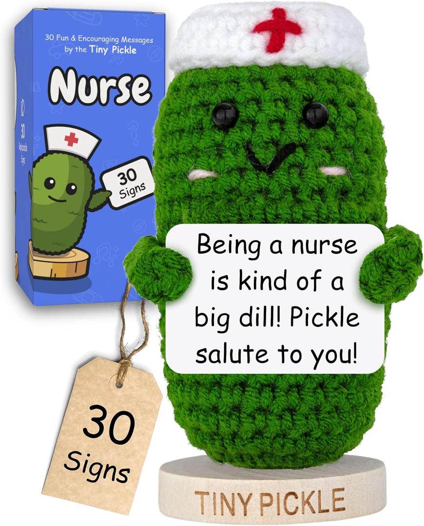 Nurse Gifts for Women - Positive Pickle Crochet W/ 30 Appreciation Cards | Funny Gift for Nurse Week, Birthday, Mothers Day, Nursing School Graduation, Bulk Staff Presents for RN, LPN, School Nurses