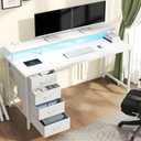 DUMOS 47-Inch Gaming Computer Desk with Drawers for Home Office, White