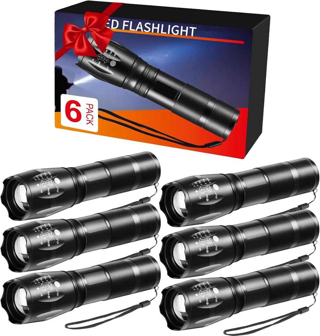 6Pack LED Flashlights High Lumens, 5Mode Tactical Flashlight for Home, Small Flashlights Powerful, Pocket Flashlight Battery Powered, Adjustable Torch Light, Mini Flash Light for Emergencies Camping