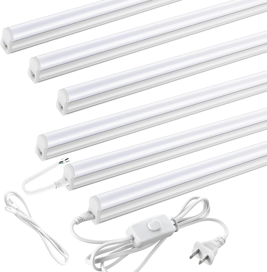 Pak 4FT LED Shop Lights, 2300LM 6500K Cool White, 20W Energy-Saving Super Bright Linkable T5 Ceiling and Under Cabinet Lighting Fixture for Garage, Workshop, Basement, Warehouse, FCC Certified, 6 Pack