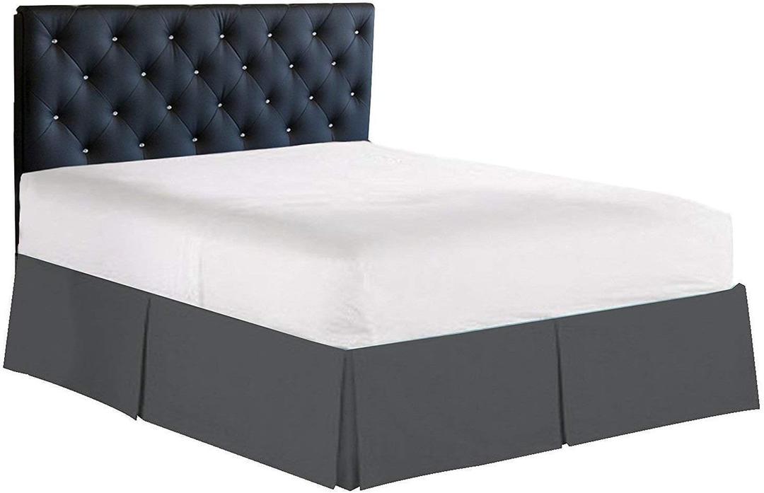 100% Cotton 400 Thread Count Box Pleated Bed Skirt Pleated Dust Ruffle12 Inch Drop Short Queen Size Dark Grey Solid
