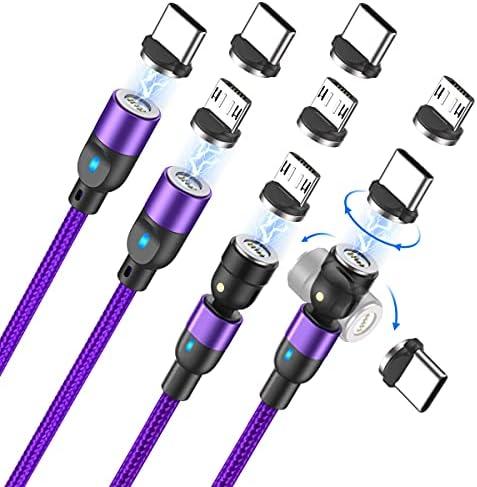 A.S Magnetic Charging Cable, Fast Charging and Data Transfer Magnetic USB Cable, Magnetic Phone Charger, iProduct, Micro-USB, USB C Magnetic Charging Cable (3.3ft+3.3ft+6.6ft+6.6ft,Purple)