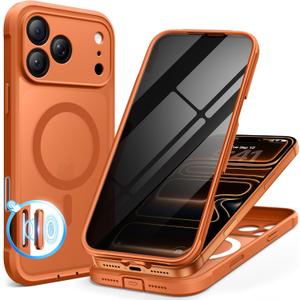 BERFY for iPhone 17 Pro Case, Compatible with MagSafe, Built-in Privacy Screen Protector, Camera Protection, Shockproof Full Body Phone Case 6.3", Translucent Cosmic Orange