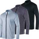 Real Essentials 3 Pack: Mens Dry-Fit Long Sleeve Full Zip Hoodie & Jacket- Athletic Running Jacket (Available in Big & Tall) (Set 8)