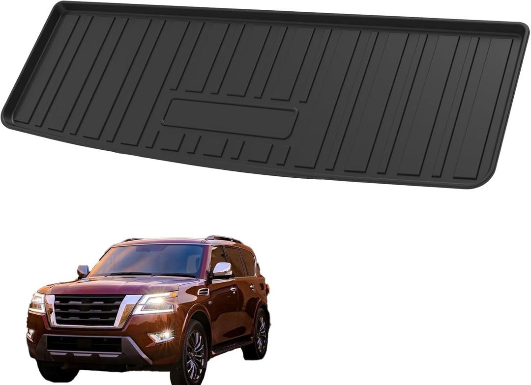 Elsetyler Custom Fit for Cargo Liner 2017-2025 Nissan Armada / 11-13 Infiniti QX56 / 2014-2025 QX80 - Black TPE All Weather Heavy Duty Waterproof Rear Cargo Tray Trunk Floor Mat Protector