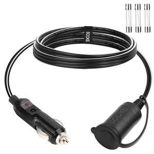 SCCKE 14AWG Premium Pure Copper 12V 24V Car Cigarette Lighter Socket Extension Cord, 6ft / 1.8m 14 AWG Cable Wire for Car Inverter Air Pump Electric Cup car Refrigerator etc