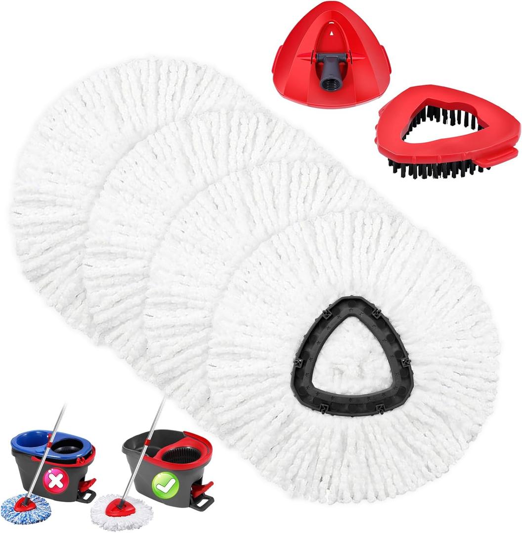 Mop Replacement Heads 4 Pcs & 1Scrub Brush & 1 Base Combo for Ocedar Easywring 1-Tank System,Microfiber Spin Mop Replacement Head,Machine Washable for Bathroom,Kitchen,Tub and Tile