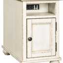 Signature Design by Ashley Realyn French Country Chair Side End Table, Cabinet Storage with Shelf, Outlets and USB Ports, Wood, 14" W x 24" D x 23.13" H, Cream