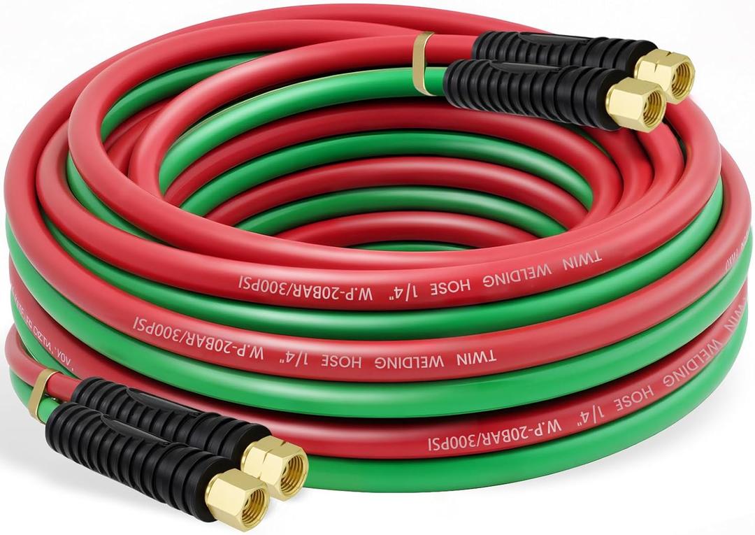 RX WELD Oxygen Acetylene Hose, 1/4-Inch 25 Feet Twin Welding Hose with 9/16"-18 B Fittings, Grade R for Torch, Regulator Set