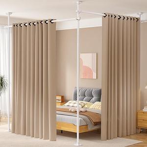Room Divider No Drilling Curtain Rod Wall Divider for Room Separation, 4-10ft(H) 28-114inch(W) Adjustable, Heavy Duty Partition Space Separator Freestanding Tension Curtain Stand, White