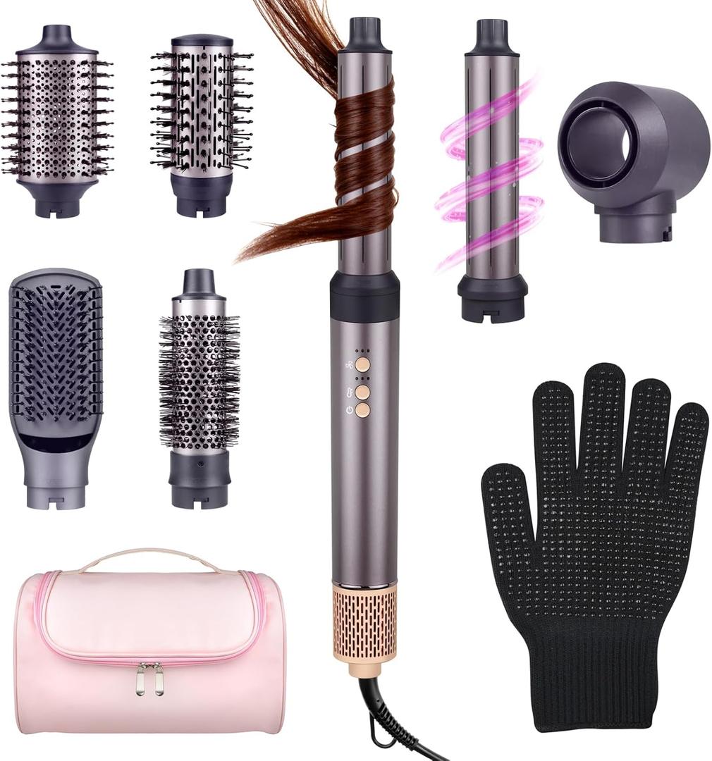 7 in 1 Hot Air Styler, Blow Dryer Brush with Round Left/Right Auto Wrap Curler,Round Brush Blow Dryer,Oval Brush,Straightening Drying.Hair Dryer Brush 1400W Hot-air Hair Brushes