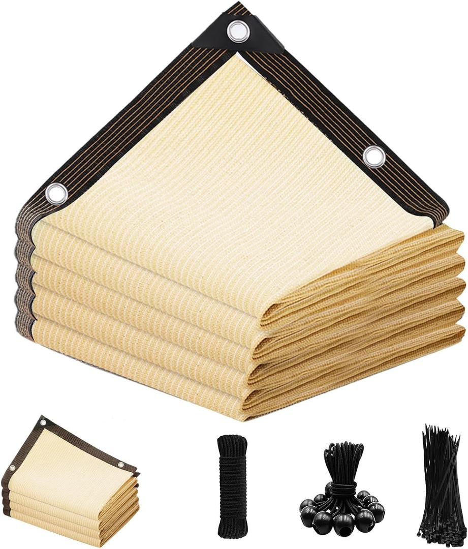 90% Sun Shade Cloth with Grommets, Pergola Replacement Shade Cover Canopy, Mesh Tarp Sun Screens for Outdoor Patio Garden (Beige, 10'x14')