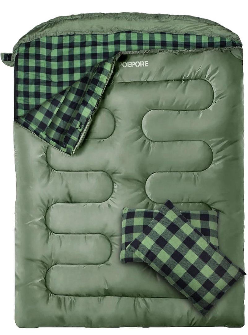 Double Sleeping Bag Flannel for Adults with 2 Pillows 2 Person Sleeping Bags Camping XXL Queen Size Two Person Sleeping Bag for Cold Weather