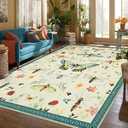 Joydeco Insect Large Washable Area Rugs for Living Room, Boho Floral Bedroom Rug 8x10 Under Bed Non Slip, Soft Low-Pile Indoor Floor Throw Carpet for Dining Nursery Playroom, Beige