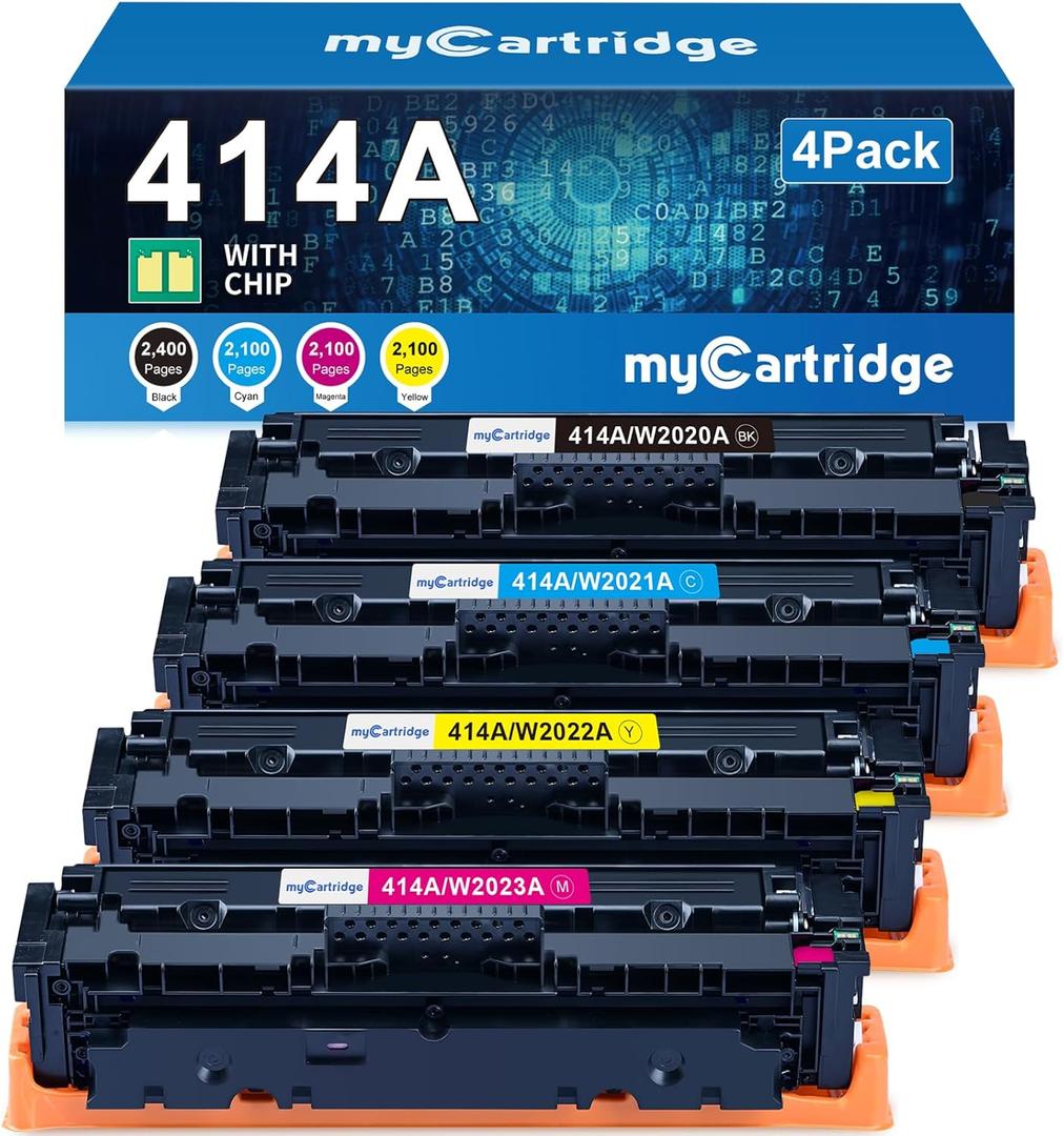 414A Toner Cartridges 4 Pack (with Chip) Compatible Replacement for HP 414A 414X for Color LaserJet Pro MFP M479fdw M479fdn M479dw Pro M454dw M454dn M479 M454 Printer Ink W2020A W2020X High Yield
