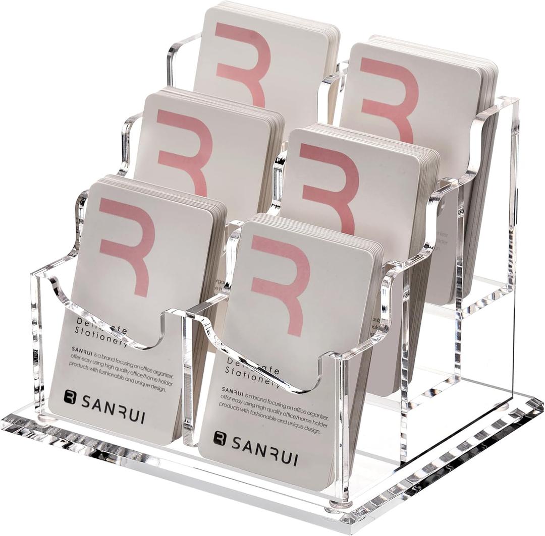 SANRUI Vertical Business Card Holder for DeskClear Acrylic Business Card Display Stand6 Slots 3 Tier Holds 300 Cards