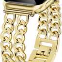 JR.DM Gold Watch Bands for Women Compatible with Apple Watch Band 42mm(S3/2/1) 44mm 45mm 46mm 49mm Adjustable Metal Bracelet for iWatch Series1/2/3/4/5/6/7/8/9/10/SE/Ultra 1 2 (No Case)