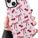 MZELQ Magnetic for iPhone 15 Case, Pink Cherry Bow Red Pattern [Compatible with Magsafe Charging] 2 in 1 Matte Shockproof Protection Hard Phone Cover for Girls Women