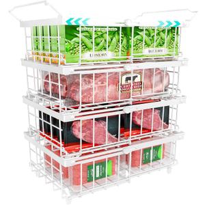 OPENICE Deep Freezer Organizer Bins, Expandable from 11.3 to 17.7 Stackable Freezer Baskets for Chest Freezer, Bins for Chest Freezer Organization - 4 PCS, White