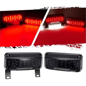Partsam Red Led Low Profile Combination RV Tail Lights Surface Mount LED RV Camper Trailer Stop Turn Brake Tail Lights/License Plate Light Holder Bracket Smoke Lens - Black Base - Pair