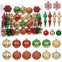 92ct Christmas Tree Decoration Set - Shatterproof Christmas Baubles with Strings for Wreath, Garland & Party Decoration, Red-Green