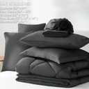 CozyLux Queen Comforter Set Dark Grey - Bed in a Bag Queen Size 7 Pieces, Luxury Soft Bed Set for All Seasons, Bedding Set with Comforter, Sheets, Pillowcases & Shams, Dark Gray, Queen