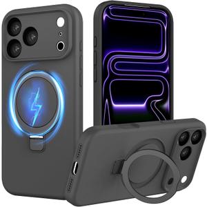 IYH Magnetic Case for iPhone 17 Pro Max 6.9" with Invisible Stand [16FT Military Protection] Liquid Silicone Cover, Black