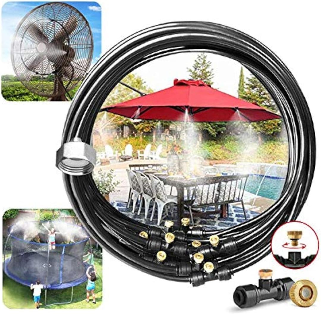Misting Cooling System, Pre-Assembled Misting Kit,75FT (27M) Misting Line + 27 Brass Mist Nozzles + a Brass Adapter(3/4") Outdoor Mister for Patio Garden Greenhouse Trampoline Sprinkle