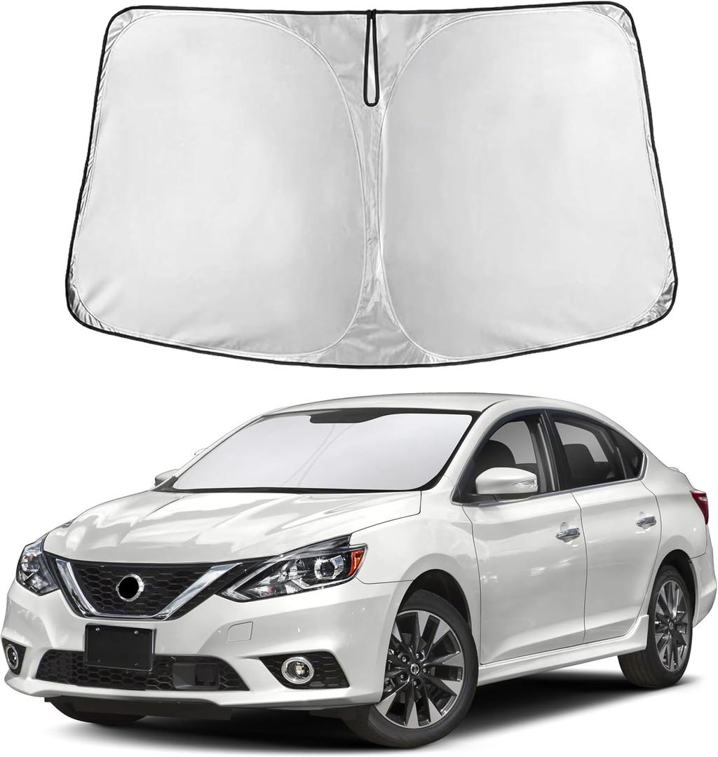 EcoNour Windshield Sunshade Compatible for Nissan Sentra 2013-2018 2019 | Sun Visor for Front Windshield & Window Sun Shade Cover, UV Heat Blocker & Protector, Car Accessories