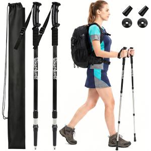 Hiking Trekking Poles, 2 Sticks with Anti-Shock and Quick Lock System， Ultralight, Telescopic, Collapsible，for Backpacking, Camping, Mountaineering, Trail Running, Snowshoeing, Men Women, 25-53"