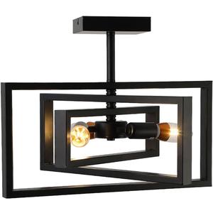 3-Lights Rotatable Ceiling Light, Rustic Vintage Farmhouse Chandelier Lighting Semi Flush Mount Rectangle Metal Pendant Light with Adjustable Frame, for Kitchen, Living Room, Dining Room, Bedroom