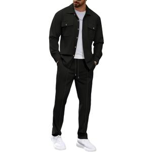 MQUN Mens Sweatsuits 2 Piece Set Jacket Top and Casual Pants Set Fall Fashion Sweatsuits Waffle Plaid Jacquard Outfits XL