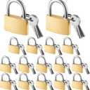 Kenning 16 Pcs Solid Keyed Alike Padlocks 0.98" Solid Brass Padlock with Key Weatherproof Luggage Locks Suitcase Lock Wide Body with Hardened Steel Shackle for Sheds, Storage Unit, Gym Fence