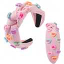 Holiday Heart Candy Embellished Red Headband Conversation Love Heart Charm Knotted Headband Non Slip Wide Top Knot Fashion Hairband Hair Accessories for Women (Valentine -pink, 2 Pcs)