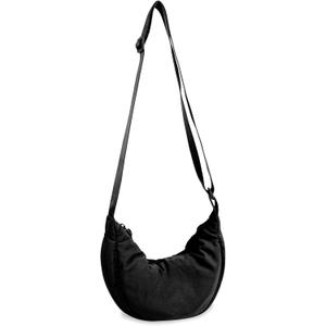 Nylon Crescent Crossbody Bag for Women Purses Trendy Men,Small Travel Sling Bag Hobo (Black)