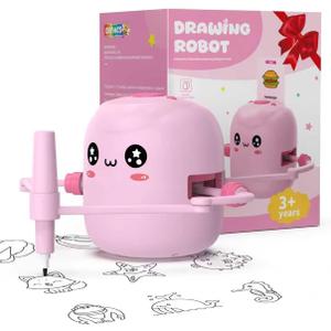 Drawing Robot for Kids, Interactive Educational Drawing Robot with Voice Interaction, Montessori Drawing Learning Toy with 150 Word Cards & 16 Color Pens, Christmas Birthday Present for Kids 5 6 7 8 9 (Pink)