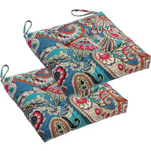 2-Pack Outdoor/Indoor Wicker Patio Seat Cushion Pad with Ties - Decorative Dining Chair Cushion, 17" x 17" (Blue Trumpet Flowers) 2-Pack Outdoor/Indoor Wicker Patio Seat Cushion Pad with Ties - Decorative Dining Chair Cushion, 17" x 17" (Blue Trumpet Flowers)