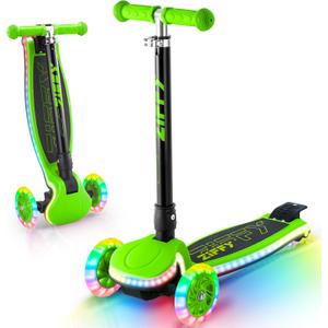 JOVA ZIFFY Light-Up Toddler Scooters for Kids 3-8, 3 Wheel Kids Scooter for Boy Girl 110lbs, 20 Dynamic LED Lights, 4 Adjustable Height Ride-on Kick Scooter, Lean-to-Steer Anti-Slip Wide Deck