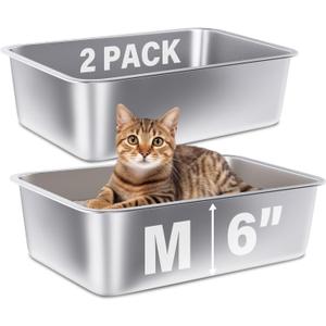 Stainless Steel Litter Box 2 Pack,Medium Metal Litter Box for Kitty/Cat/Rabbits, Easy to Clean, Non Stick Litterbox No Smell for Adult Cats (2 pack-Medium(17.7"x13.7"x6"))