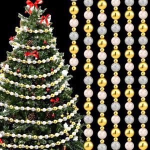 Tigeen 36 ft Christmas Tree Bead Garland Gold Silver Beads for Christmas Tree Farmhouse Beaded Garland Decoration for Holiday Fireplace Staircase