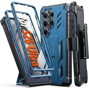FNTCASE for Samsung Galaxy S26-Ultra Case: [2 Front Frames] [Built-in Screen Protector] [Belt Clip Holster & Kickstand] [Military-Grade Protection] Heavy Duty Full Body Shockproof Rugged Cover Blue