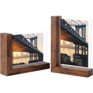 Lavezee 4x6 Picture Frames Set of 2, Rustic L Shaped Double Sided Frames Made to Display 4 by 6 inch Horizontal Vertical Photos for Desktop or Tabletop, Floating Shelves for Wedding Birthday Thanksgiving Mother's Day