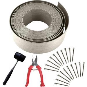 Landscape Edging Kit, Include 4 Inch High 40 Feet Length Terrace Board, 20 Durable Spikes, Edging Pruning Shear, Rubber Mallet Hammer, Gray