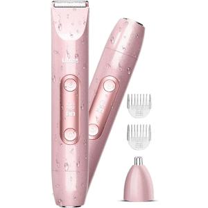 Ufree Bikini Trimmer Women Electric Razors Dual Head, Pubic Body Hair Trimmer Electric Shaver for Face, Legs, Arm, Rechargeable Lady Shaver Waterproof, Summer Grooming Kit (Pink)