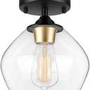 Modern Semi Flush Mount Ceiling Light with Clear Glass Shade, Industrial Close to Ceiling Light, Black Hanging Ceiling Light Fixture for Hallway, Bedroom, Dining Room, Entryway, Foyer
