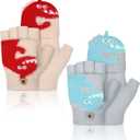 SATINIOR 2 Pairs Winter Kids Fingerless Gloves Dinosaur toddler Finger Mittens Knit Convertible Half Finger Mitten Flap Aged 3-10